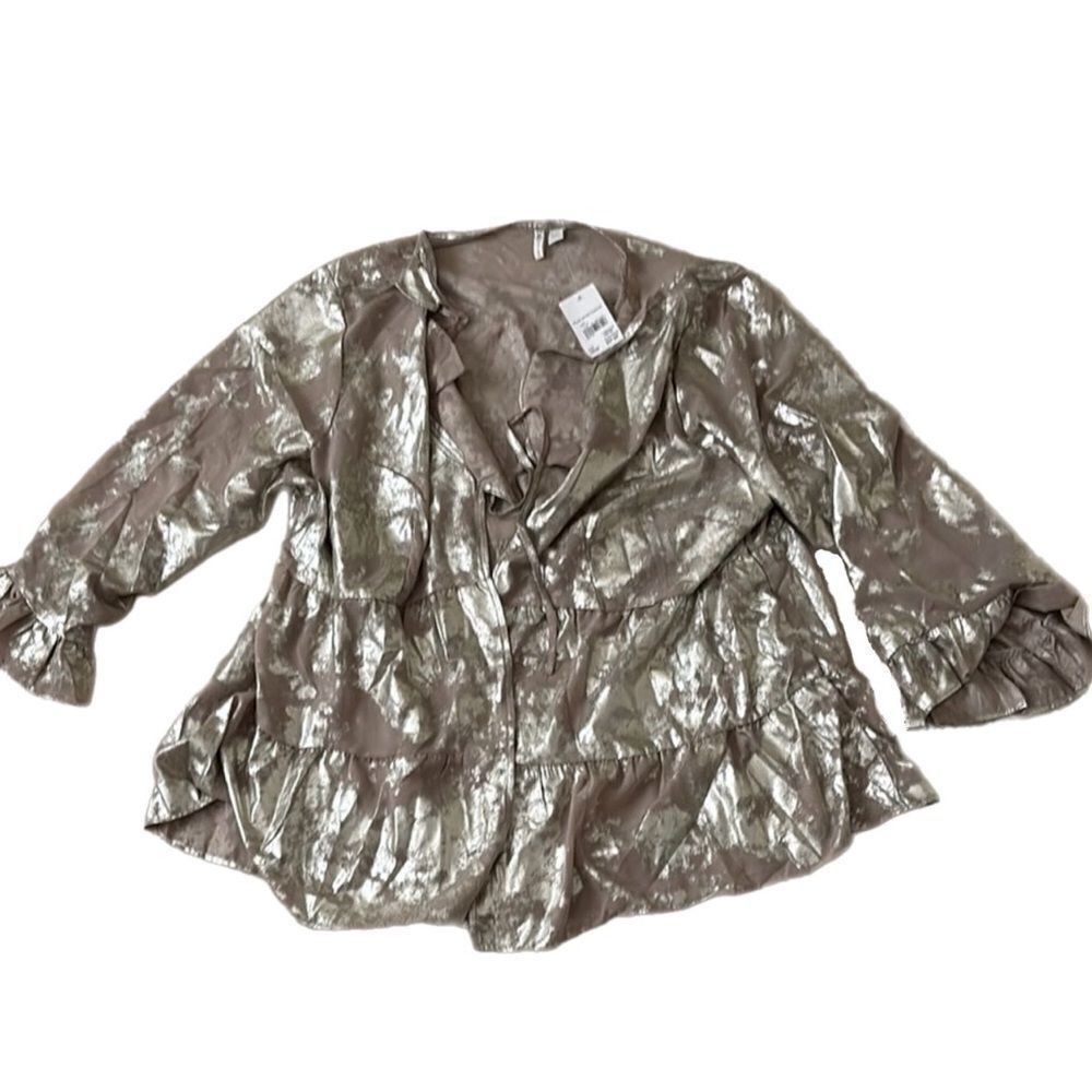 Cato Ruffled Metallic Tie Top - Picture 2 of 4
